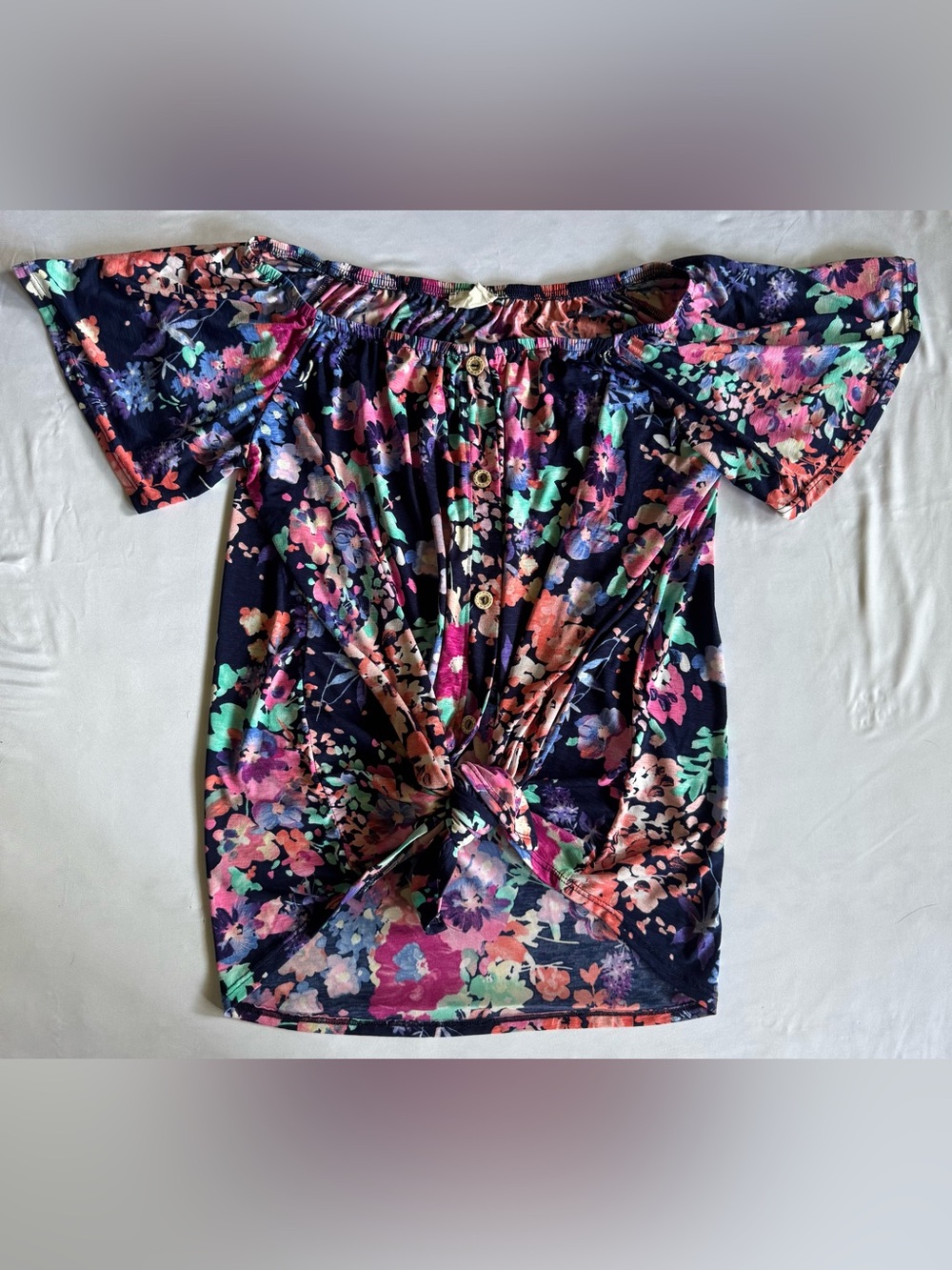 143 Story by Line Up Floral Off Shoulder Knot Front Top Medium Boho - Picture 4 of 6